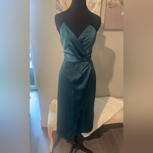 Lulus Teal Wrap Midi Dress Christmas Outfit size Medium